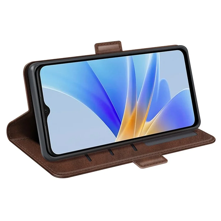 Für Oppo A17 4G PU Leder Dual Magneta Clasp Calf Texture Stand Hülle Wallet -drop -schutz Telefonabdeckung - Braun