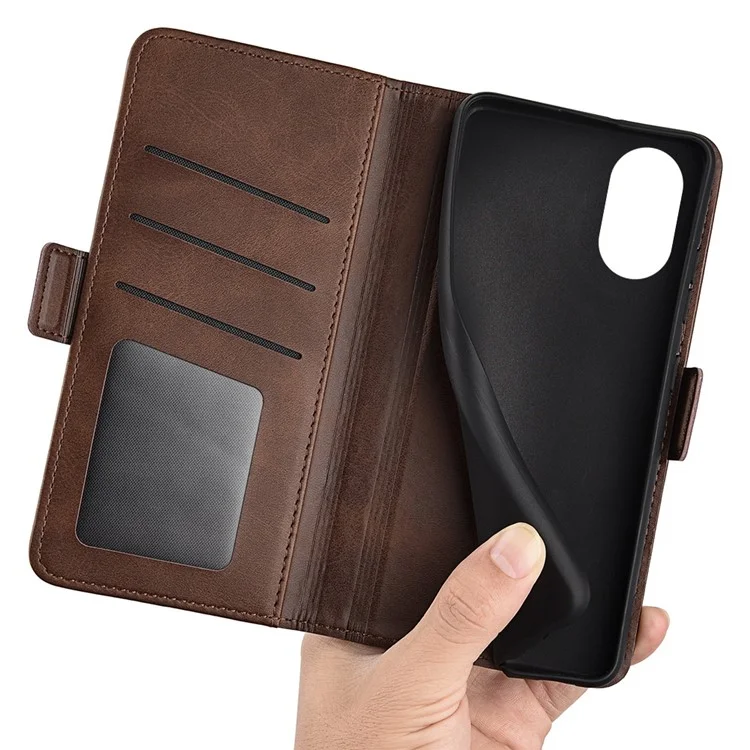 Für Oppo A17 4G PU Leder Dual Magneta Clasp Calf Texture Stand Hülle Wallet -drop -schutz Telefonabdeckung - Braun