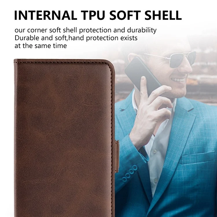 Für Oppo A17 4G PU Leder Dual Magneta Clasp Calf Texture Stand Hülle Wallet -drop -schutz Telefonabdeckung - Braun