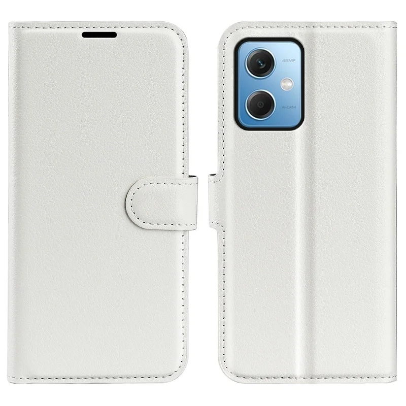For Xiaomi Redmi Note 12 5G (Global) / (India) / (China) / Poco X5 5G Full Protection Case Flip Anti-scratch Litchi Texture PU Leather Stand Wallet Phone Cover - White