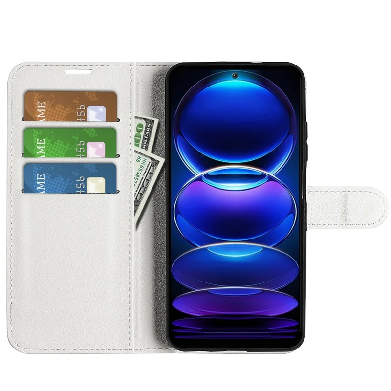 For Xiaomi Redmi Note 12 5G (Global) / (India) / (China) / Poco X5 5G Full Protection Case Flip Anti-scratch Litchi Texture PU Leather Stand Wallet Phone Cover - White