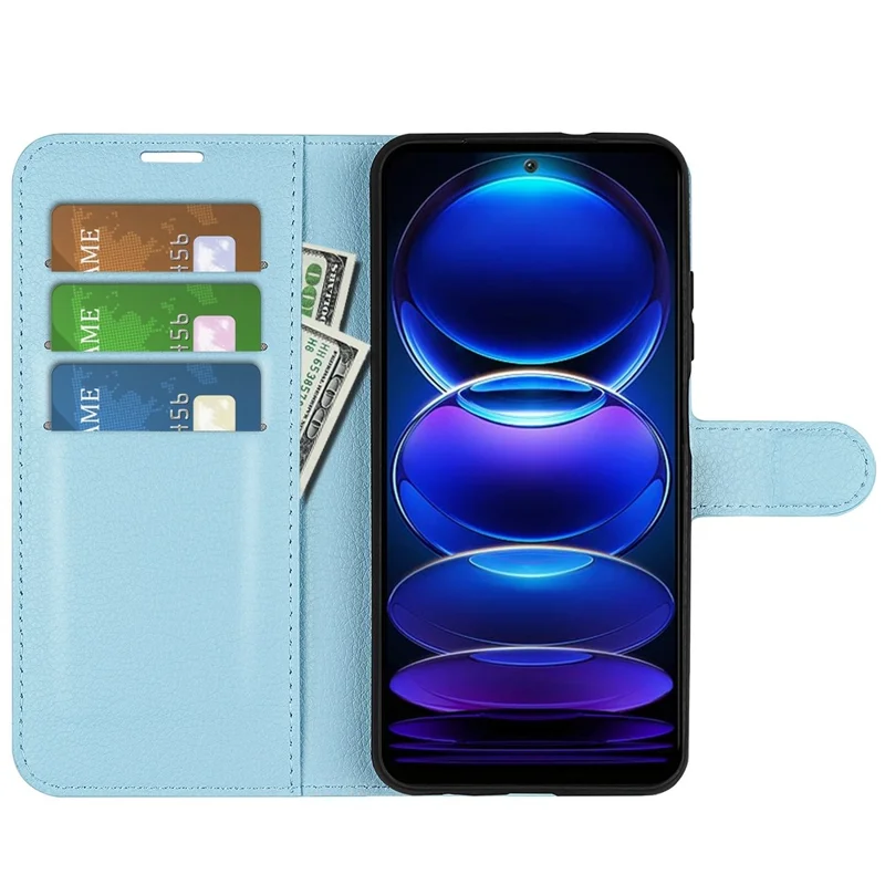 For Xiaomi Redmi Note 12 5G (Global) / (India) / (China) / Poco X5 5G Full Protection Case Flip Anti-scratch Litchi Texture PU Leather Stand Wallet Phone Cover - Blue