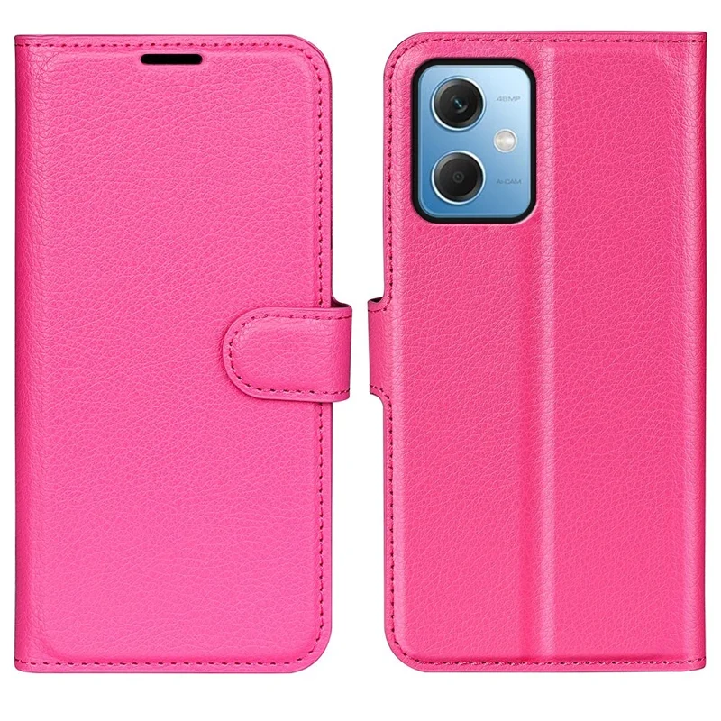 Для Xiaomi Redmi Note 12 5G (Global) / (India) / (China) / Poco X5 5G Полнозащитный чехол с откидной крышкой, противоударный, с текстурой под кожу, с ПУ-кожей, со стандом, с бумажником, чехол для телефона - розовый