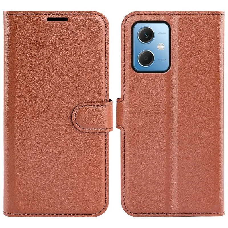 Per Xiaomi Redmi Note 12 5G (Global) / (India) / (Cina) / Poco X5 5G Full Protection Case Flip Anti-scratch Litchi Texture PU Leather Stand Wallet Phone Cover - Marrone