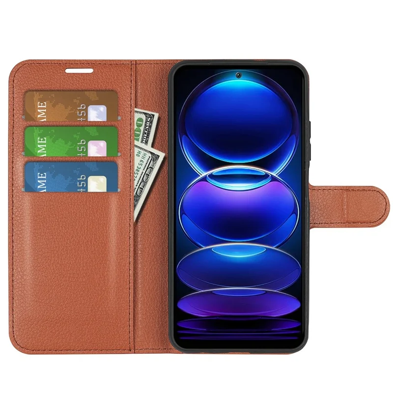 Per Xiaomi Redmi Note 12 5G (Global) / (India) / (Cina) / Poco X5 5G Full Protection Case Flip Anti-scratch Litchi Texture PU Leather Stand Wallet Phone Cover - Marrone