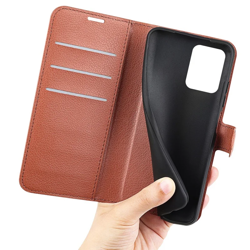 Per Xiaomi Redmi Note 12 5G (Global) / (India) / (Cina) / Poco X5 5G Full Protection Case Flip Anti-scratch Litchi Texture PU Leather Stand Wallet Phone Cover - Marrone