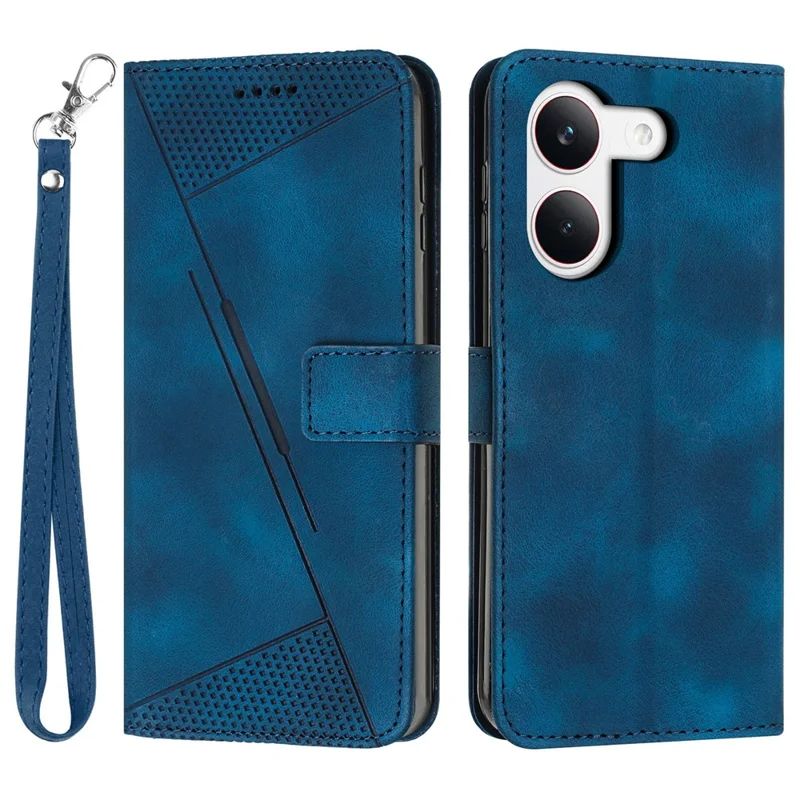 For Xiaomi Redmi Turbo 5 5G  /  Poco X8 Pro 5G Leather Case Imprinted Triangle Phone Cover with Hand Strap - Blue