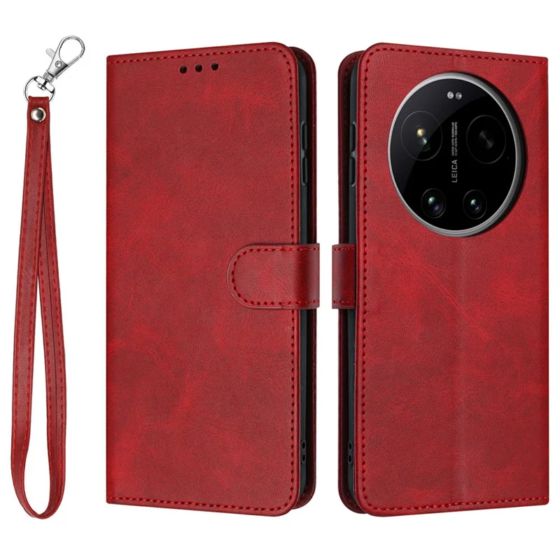 For Xiaomi 17 Ultra 5G Wallet Case Flip Stand Calf Texture PU Leather Phone Cover with Strap - Red
