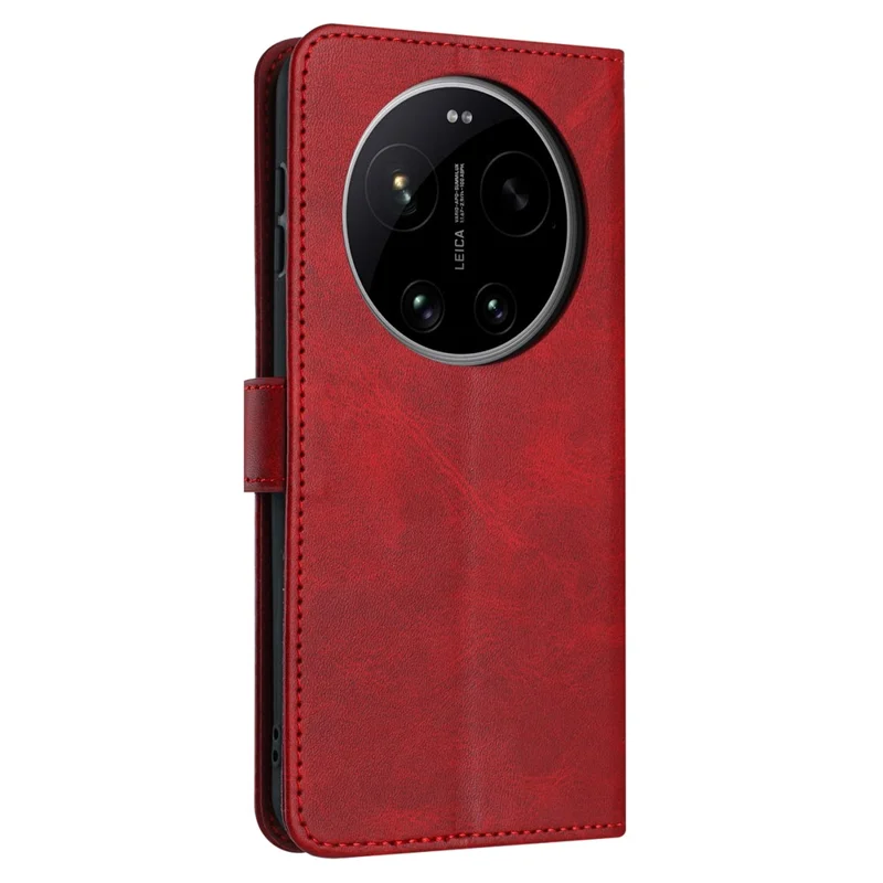 For Xiaomi 17 Ultra 5G Wallet Case Flip Stand Calf Texture PU Leather Phone Cover with Strap - Red