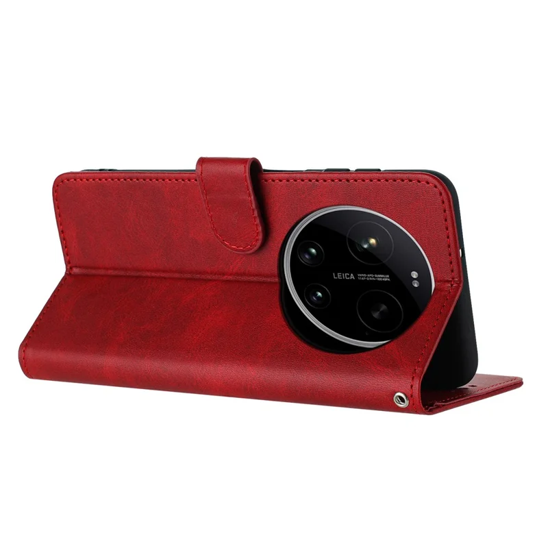 For Xiaomi 17 Ultra 5G Wallet Case Flip Stand Calf Texture PU Leather Phone Cover with Strap - Red