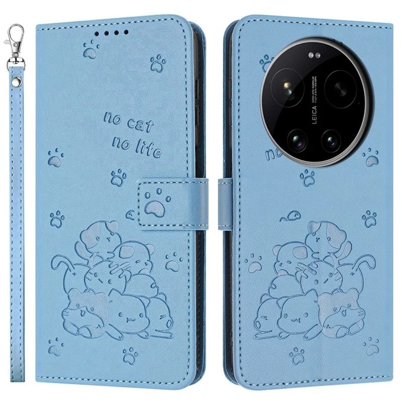 For Xiaomi 17 Ultra 5G Wallet Case Cats Imprint Leather Phone Cover with Strap - Blue
