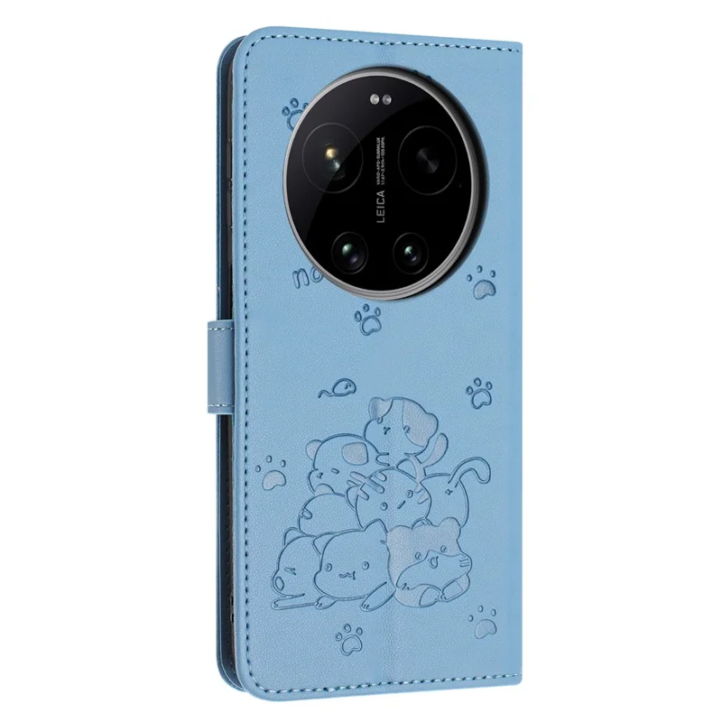For Xiaomi 17 Ultra 5G Wallet Case Cats Imprint Leather Phone Cover with Strap - Blue