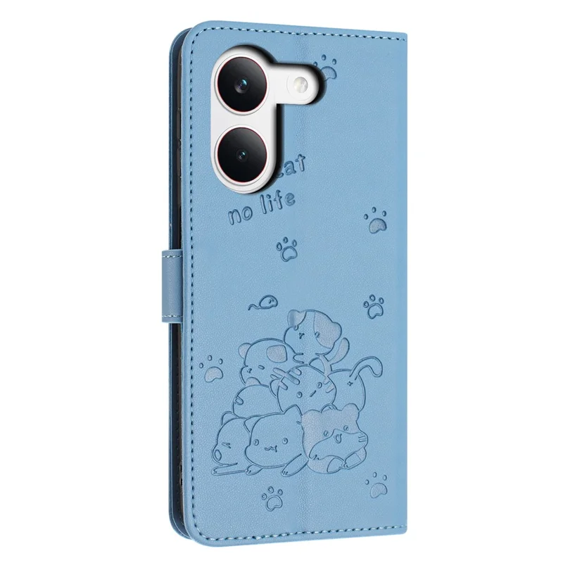 For Xiaomi Redmi Turbo 5 5G  /  Poco X8 Pro 5G Wallet Case Cats Imprint Leather Phone Cover with Strap - Blue
