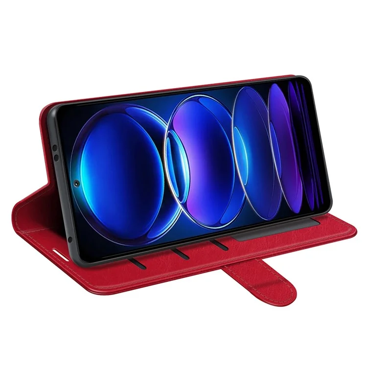 Для Xiaomi Redmi Примечание 12 5G Против Царапины Сумасшедшая Лошадь Текстура Flip Stand Case pu Кожаная Покрытие TPU Телефон - Красный