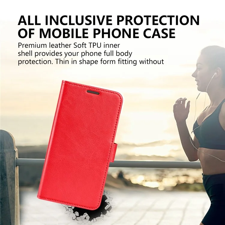 Für Xiaomi Redmi Hinweis 12 5G Anti-scratch Crazy Horse Texture Flip Ständer Hülle PU Leder Beschichtete Tpu-telefon Brieftasche - Rot