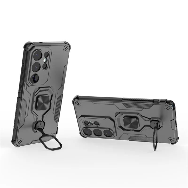 For Samsung Galaxy S26 Ultra Case Rotatable Ring Kickstand PC + TPU Shockproof Phone Cover - Black