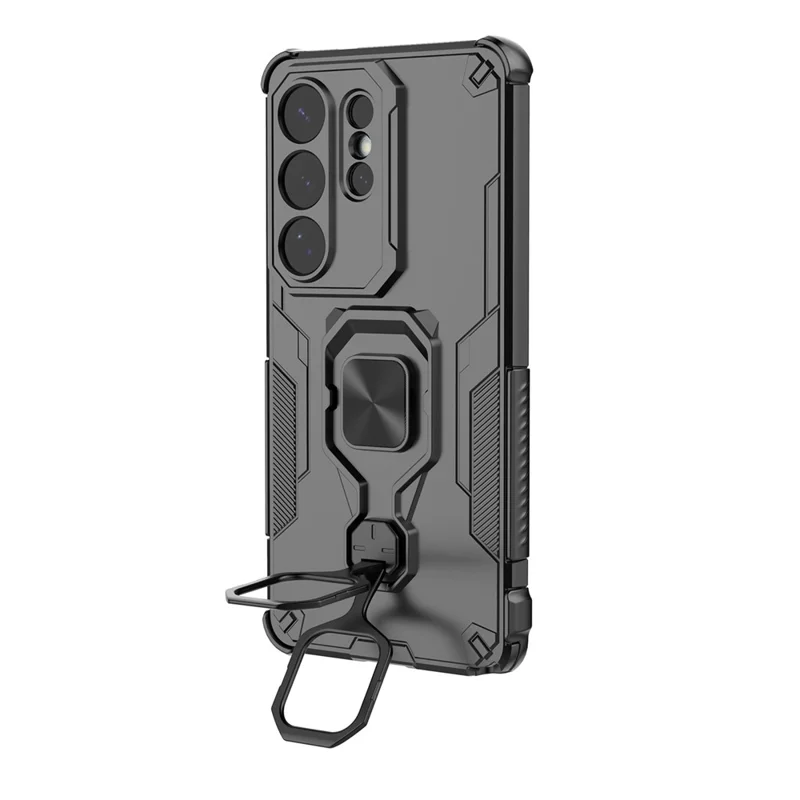 For Samsung Galaxy S26 Ultra Case Rotatable Ring Kickstand PC + TPU Shockproof Phone Cover - Black