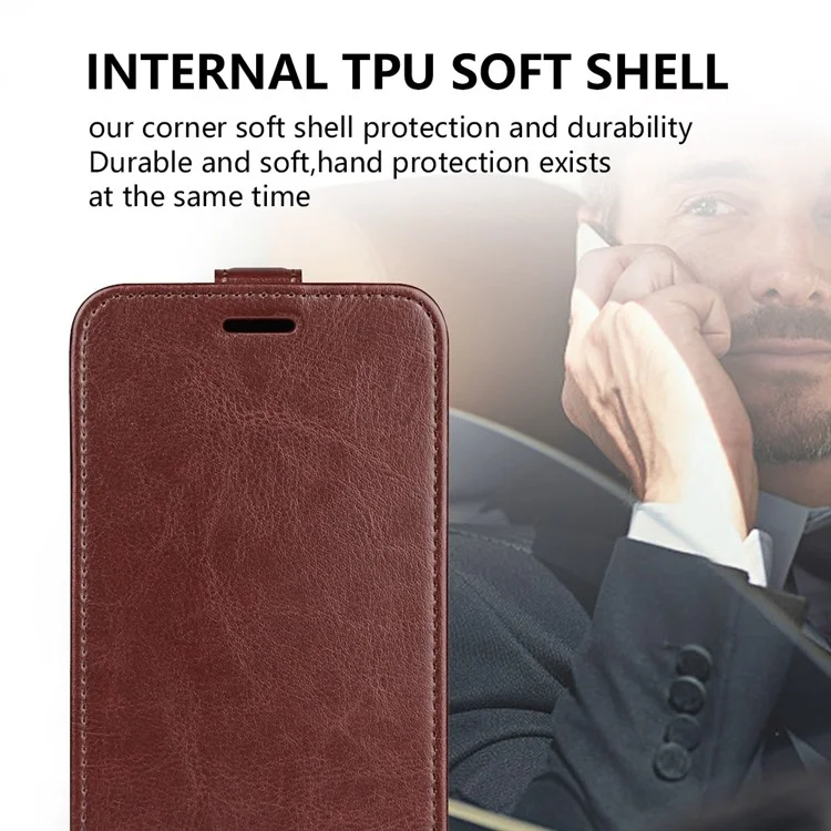Pour Xiaomi Redmi Note 12 5G (Global) / (Inde) / (Chine) / Poco X5 5G Crazy Horse Texture Card Holder Leather Protective Cover Vertical Flip Case - Marron