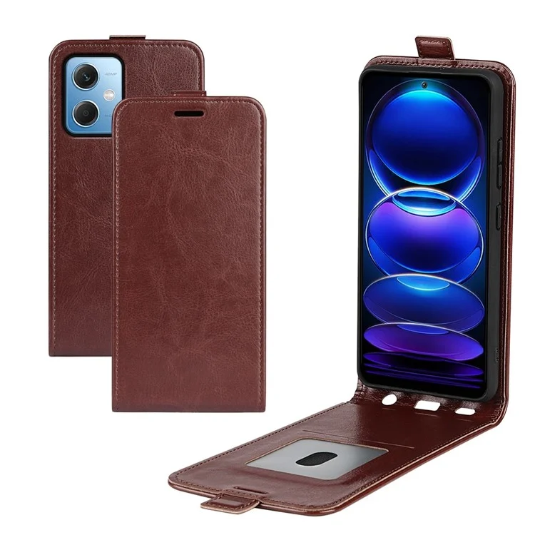 Pour Xiaomi Redmi Note 12 5G (Global) / (Inde) / (Chine) / Poco X5 5G Crazy Horse Texture Card Holder Leather Protective Cover Vertical Flip Case - Marron