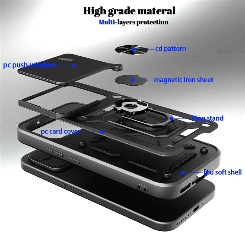 For vivo V70 5G Case with Slide Camera Lid PC + TPU Kickstand Phone Cover - Rose Gold