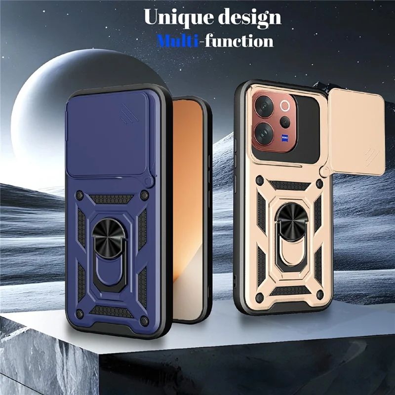 For vivo V70 5G Case with Slide Camera Lid PC + TPU Kickstand Phone Cover - Rose Gold