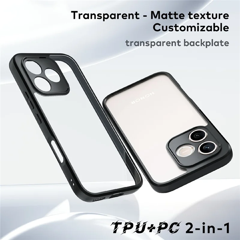 For Honor 600 Lite 5G Phone Case Shockproof PC + TPU Clear Back Cover - Black