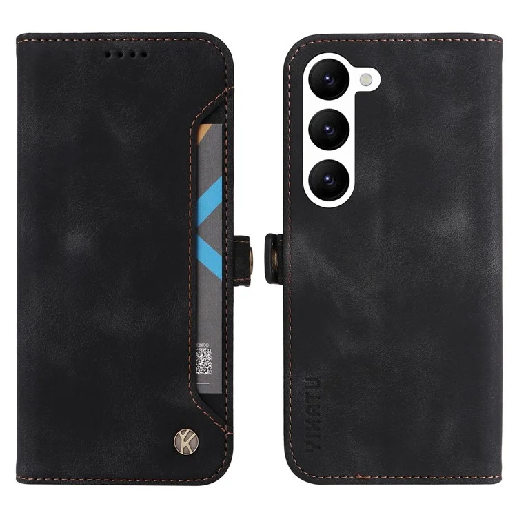 YIKATU YK-002 For Samsung Galaxy S23 Skin-touch Feeling Wallet Case with Outer Card Slot, Stand Feature PU Leather Magnetic Protect Flip Phone Cover  - Black