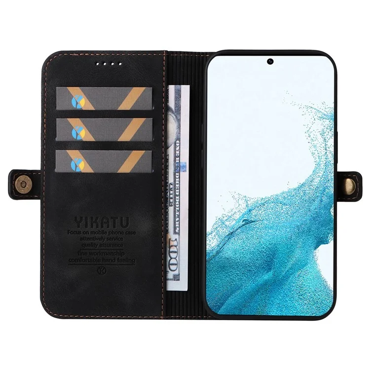 YIKATU YK-002 For Samsung Galaxy S23 Skin-touch Feeling Wallet Case with Outer Card Slot, Stand Feature PU Leather Magnetic Protect Flip Phone Cover  - Black