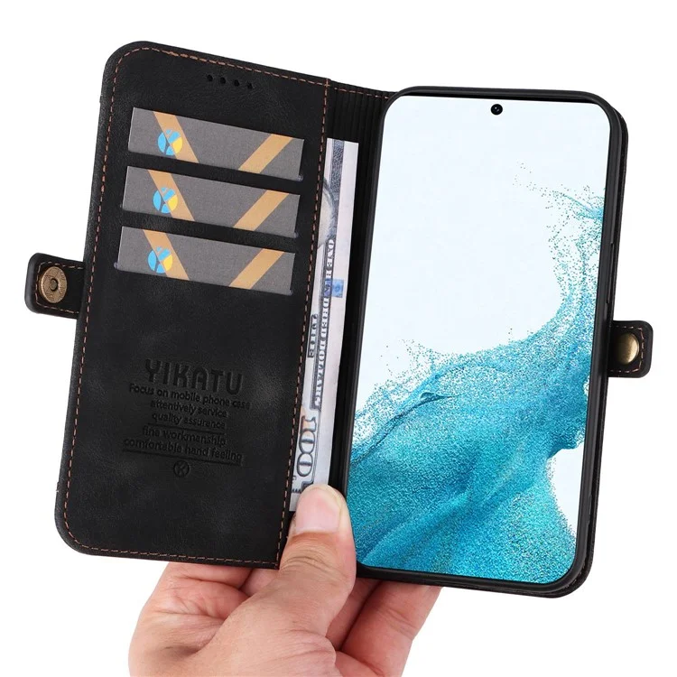 YIKATU YK-002 For Samsung Galaxy S23 Skin-touch Feeling Wallet Case with Outer Card Slot, Stand Feature PU Leather Magnetic Protect Flip Phone Cover  - Black
