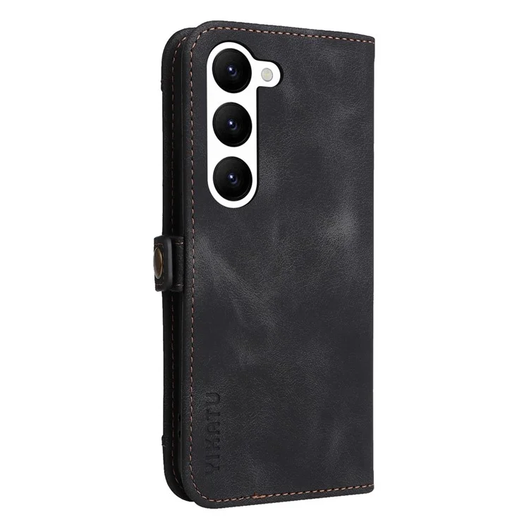 YIKATU YK-002 For Samsung Galaxy S23 Skin-touch Feeling Wallet Case with Outer Card Slot, Stand Feature PU Leather Magnetic Protect Flip Phone Cover  - Black