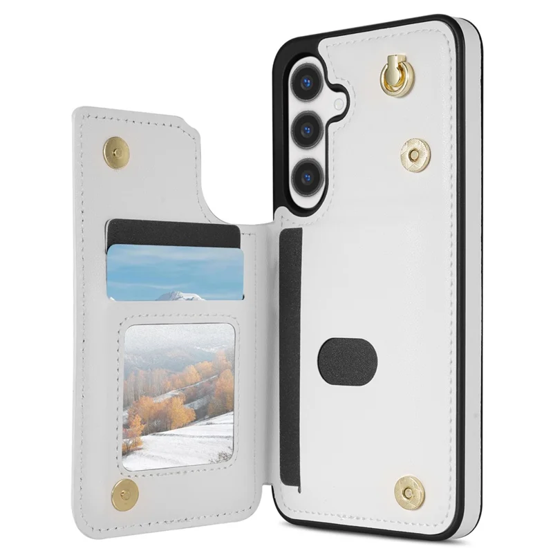 For Samsung Galaxy S26 Case with Wrist Strap Card Slots Rhombus Leather + TPU Phone Cover - White