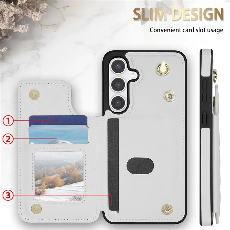 For Samsung Galaxy S26 Case with Wrist Strap Card Slots Rhombus Leather + TPU Phone Cover - White