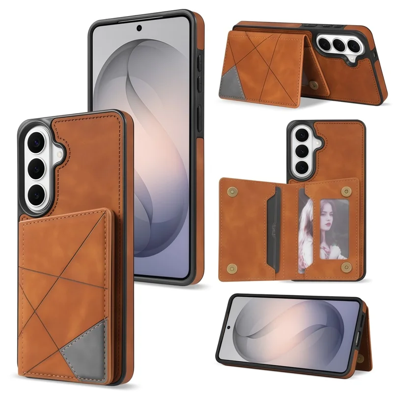 For Samsung Galaxy S26 Case Line Imprinted Color Splicing Leather Phone Cover - Orange