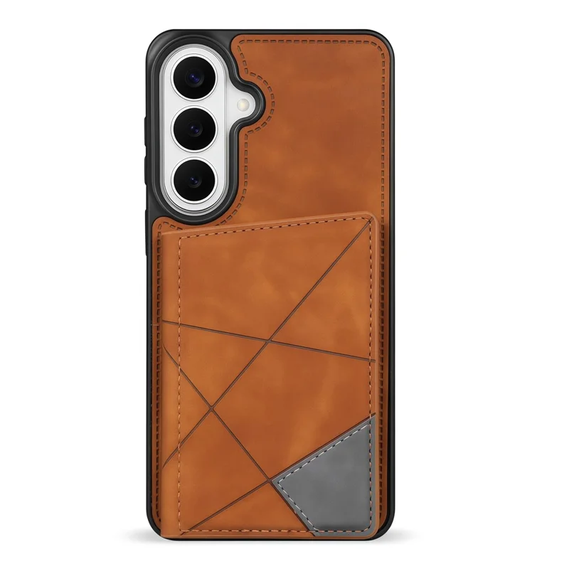 For Samsung Galaxy S26 Case Line Imprinted Color Splicing Leather Phone Cover - Orange