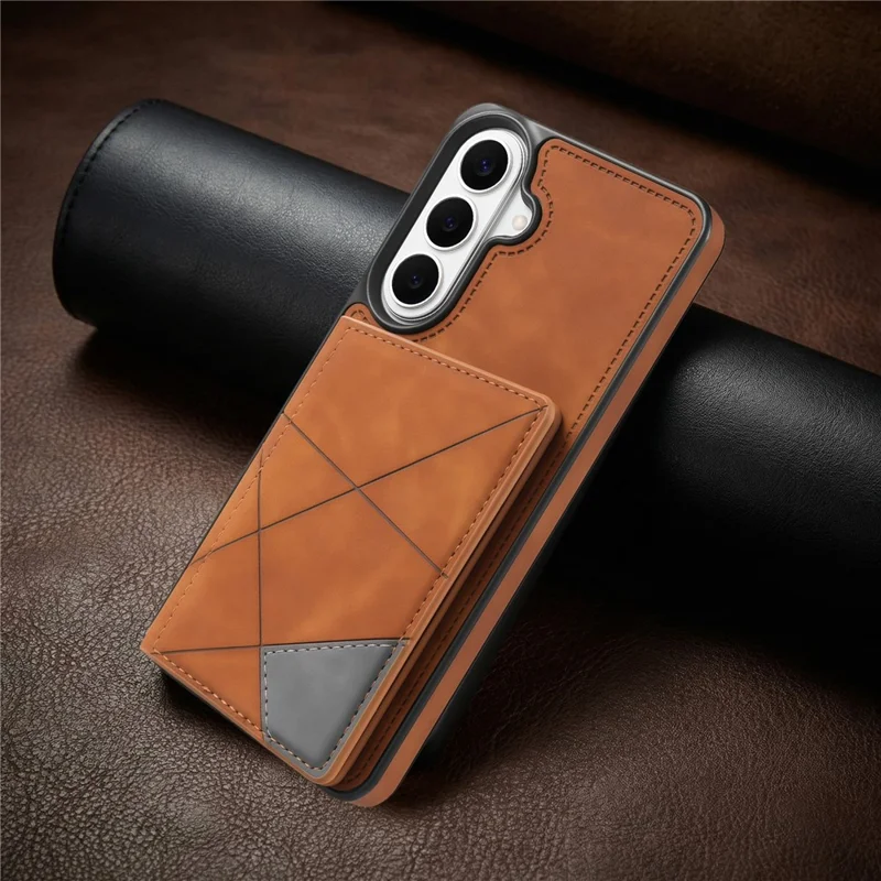 For Samsung Galaxy S26 Case Line Imprinted Color Splicing Leather Phone Cover - Orange