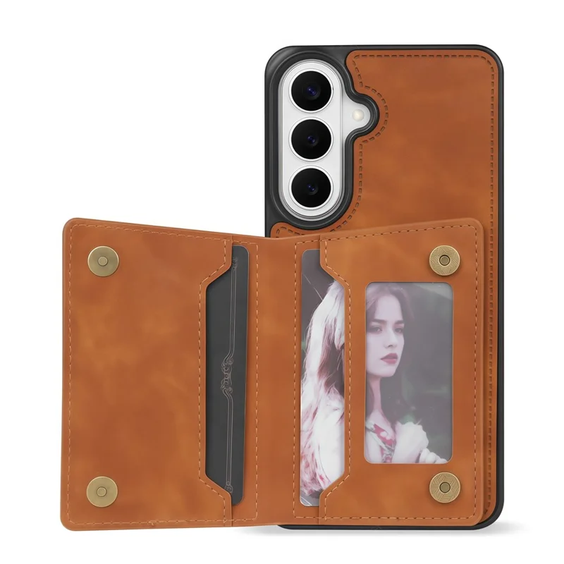 For Samsung Galaxy S26 Case Line Imprinted Color Splicing Leather Phone Cover - Orange