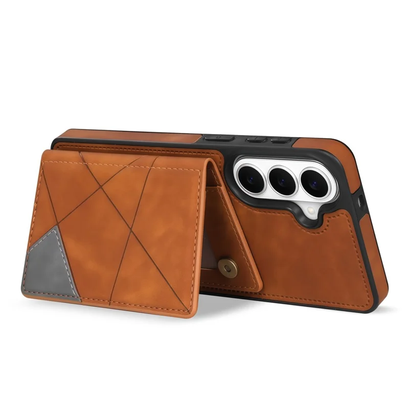 For Samsung Galaxy S26 Case Line Imprinted Color Splicing Leather Phone Cover - Orange