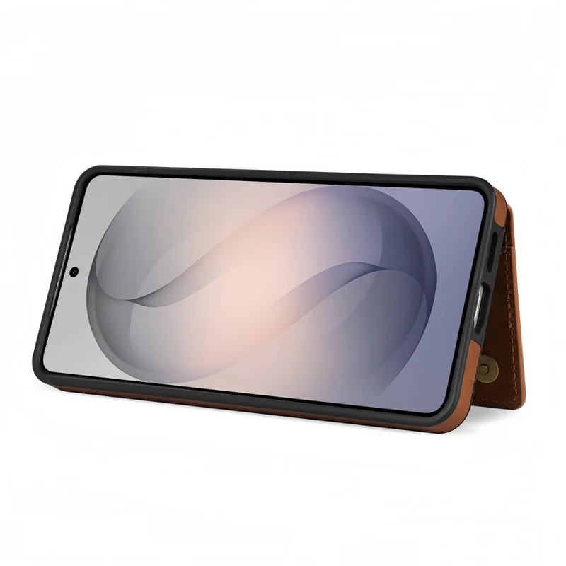 For Samsung Galaxy S26 Case Line Imprinted Color Splicing Leather Phone Cover - Orange