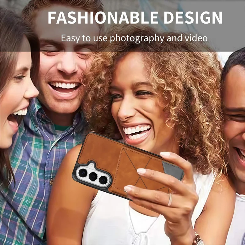 For Samsung Galaxy S26 Case Line Imprinted Color Splicing Leather Phone Cover - Orange