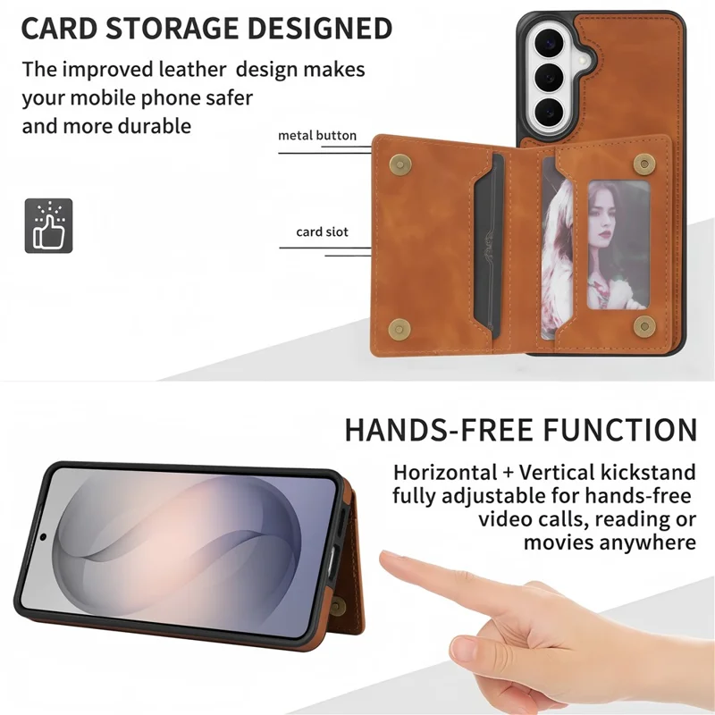 For Samsung Galaxy S26 Case Line Imprinted Color Splicing Leather Phone Cover - Orange