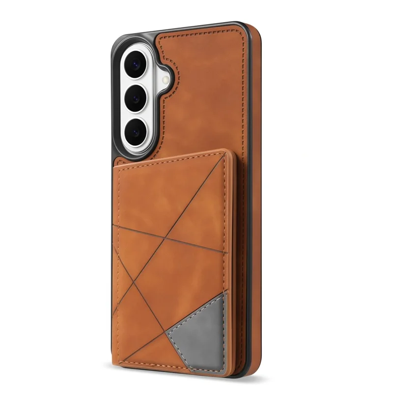 For Samsung Galaxy S26 Case Line Imprinted Color Splicing Leather Phone Cover - Orange