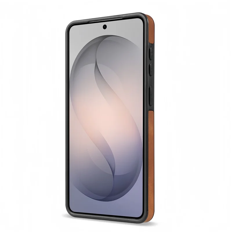 For Samsung Galaxy S26 Case Line Imprinted Color Splicing Leather Phone Cover - Orange