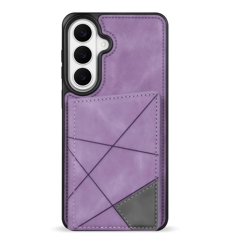 For Samsung Galaxy S26 Case Line Imprinted Color Splicing Leather Phone Cover - Purple