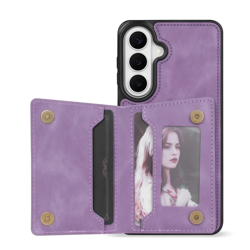 For Samsung Galaxy S26 Case Line Imprinted Color Splicing Leather Phone Cover - Purple