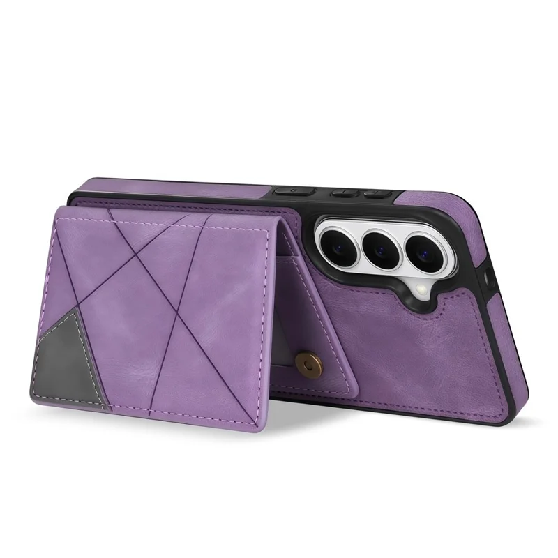 For Samsung Galaxy S26 Case Line Imprinted Color Splicing Leather Phone Cover - Purple