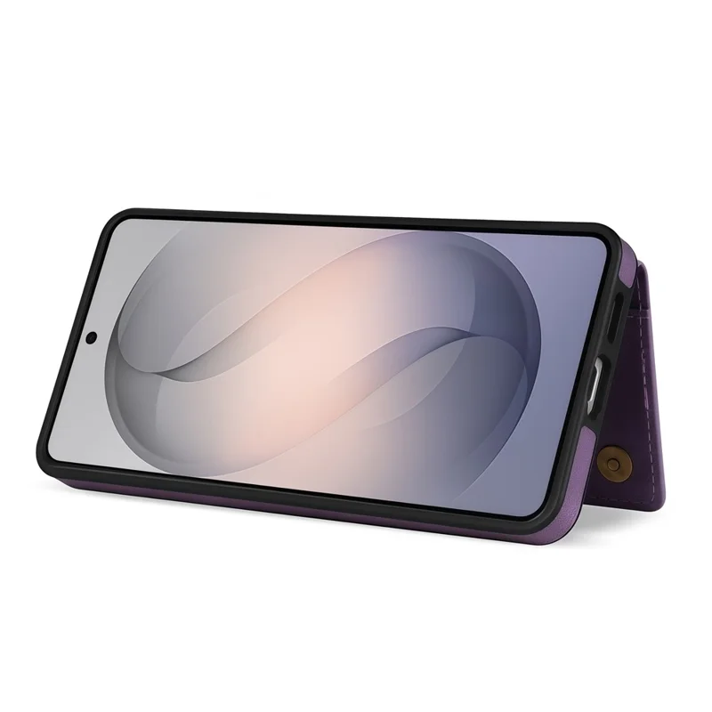 For Samsung Galaxy S26 Case Line Imprinted Color Splicing Leather Phone Cover - Purple