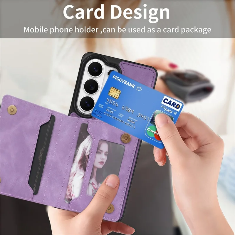 For Samsung Galaxy S26 Case Line Imprinted Color Splicing Leather Phone Cover - Purple