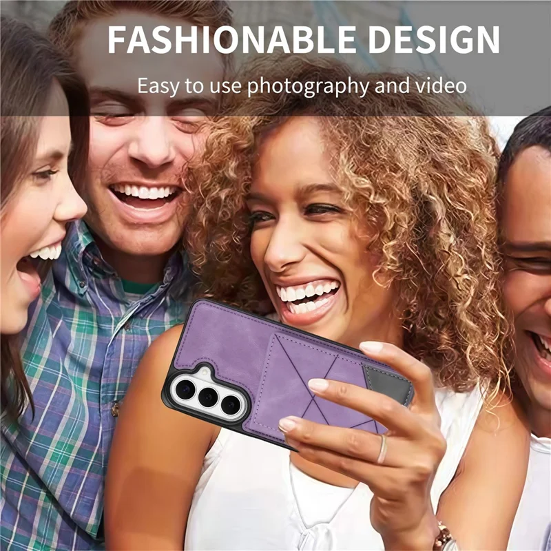 For Samsung Galaxy S26 Case Line Imprinted Color Splicing Leather Phone Cover - Purple