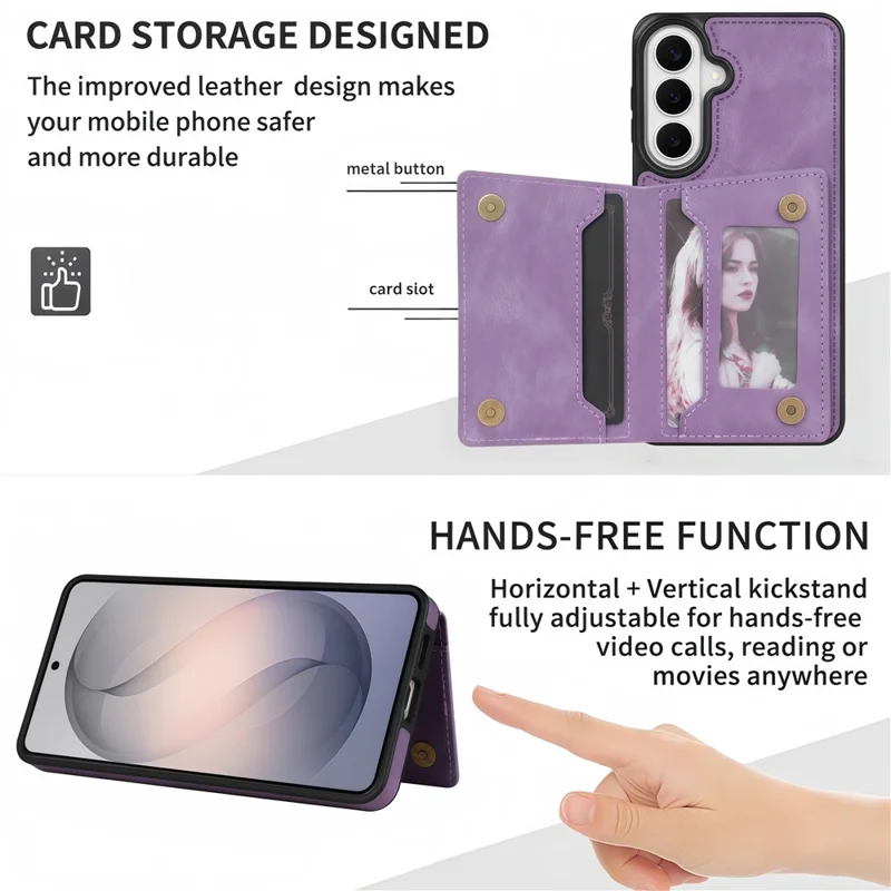 For Samsung Galaxy S26 Case Line Imprinted Color Splicing Leather Phone Cover - Purple