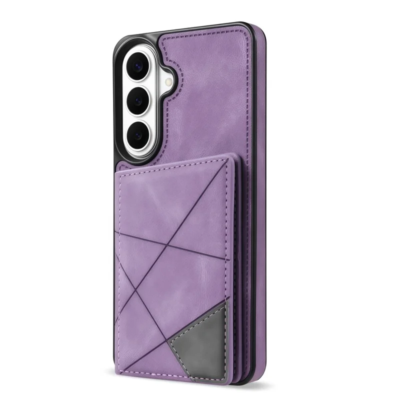 For Samsung Galaxy S26 Case Line Imprinted Color Splicing Leather Phone Cover - Purple